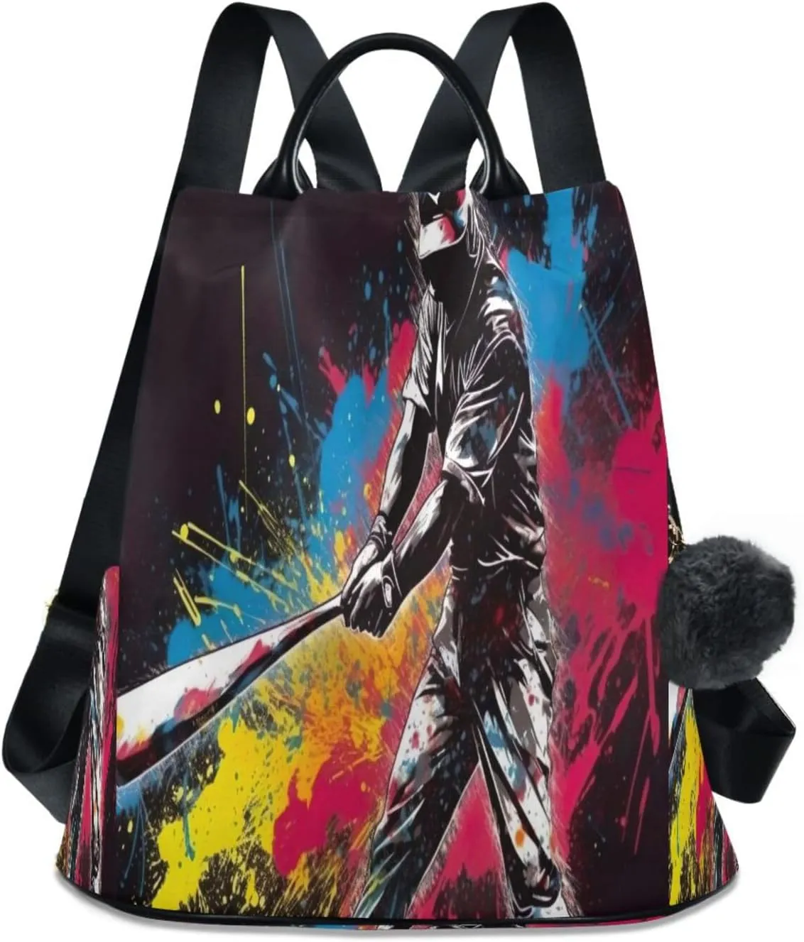 Sinestour Baseball Players Colorful Backpack Purse Anti-Theft Casual Travel Rucksack Fashion Lightweight Shoulder Bag for Women Casual Purses