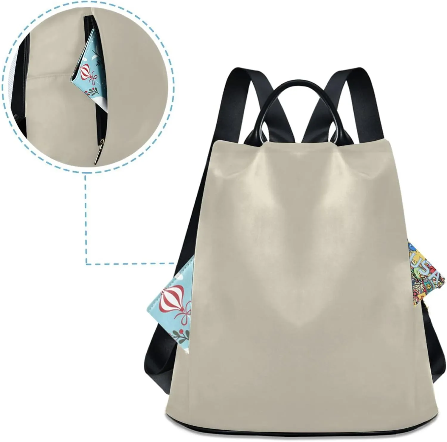 Sinestour Beige Backpack Purse Anti-Theft Casual Travel Rucksack Fashion Lightweight Shoulder Bag for Ladies Bookbag Purses
