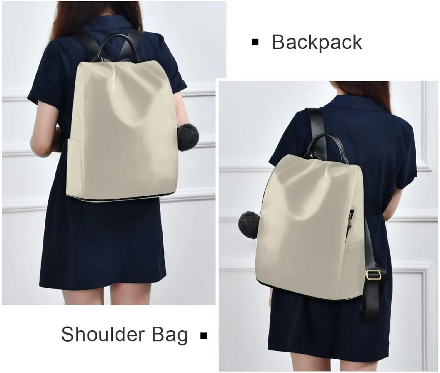 Sinestour Beige Backpack Purse Anti-Theft Casual Travel Rucksack Fashion Lightweight Shoulder Bag for Ladies Bookbag Purses