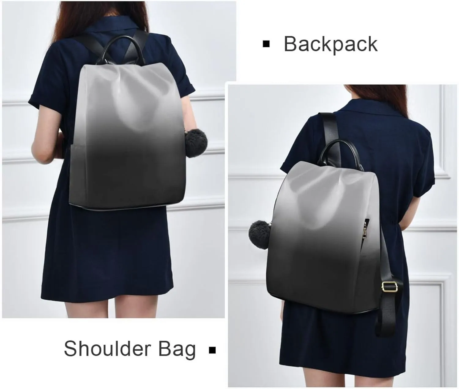 Sinestour Black White Gradient Backpack Purse Anti-Theft Casual Travel Rucksack Fashion Lightweight Shoulder Bag for Women Carryon Handbag
