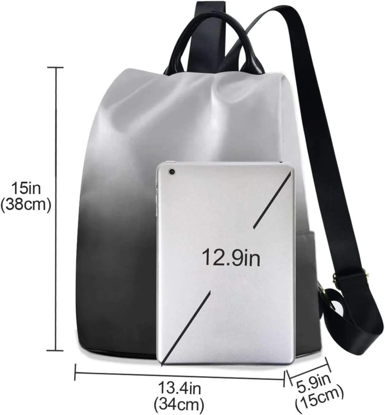 Sinestour Black White Gradient Backpack Purse Anti-Theft Casual Travel Rucksack Fashion Lightweight Shoulder Bag for Women Carryon Handbag