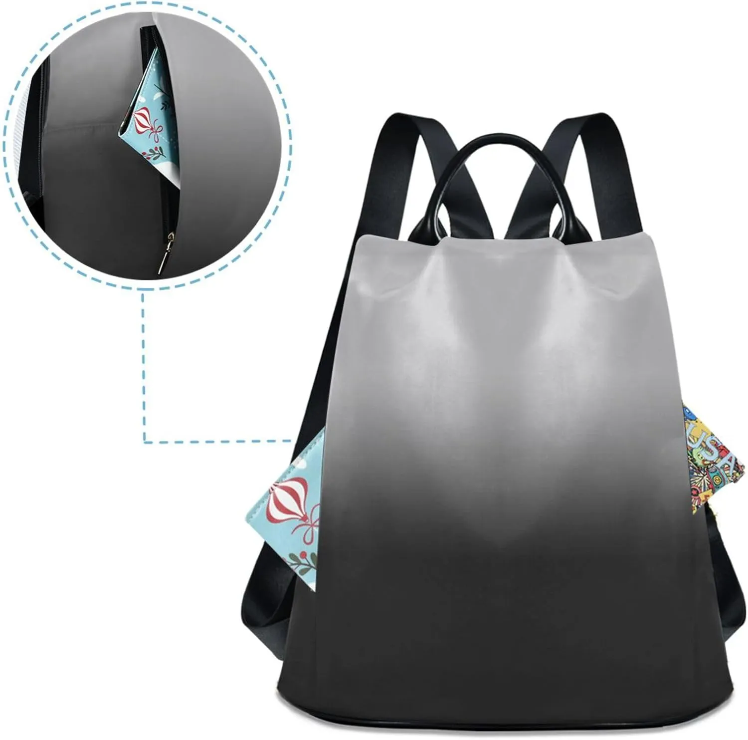 Sinestour Black White Gradient Backpack Purse Anti-Theft Casual Travel Rucksack Fashion Lightweight Shoulder Bag for Women Carryon Handbag