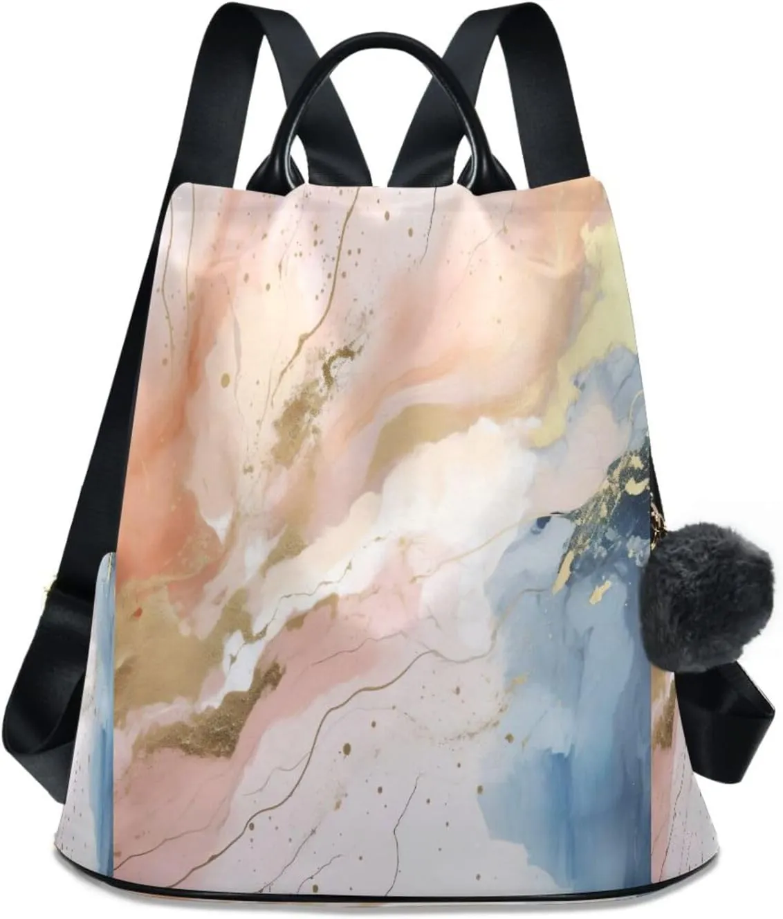 Sinestour Blue Pink Golden Marble Backpack Purse Anti-Theft Casual Travel Rucksack Fashion Lightweight Shoulder Bag for Ladies Tote Backpack