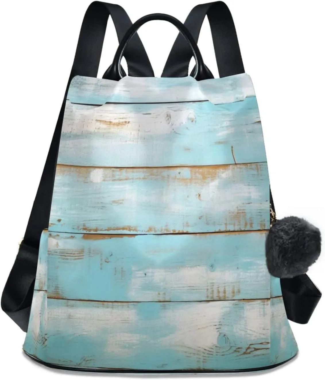 Sinestour Blue Wooden Backpack Purse Anti-Theft Casual Travel Rucksack Fashion Lightweight Shoulder Bag for Women Carryon Handbag