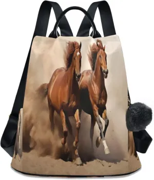Sinestour Brown Horses Run Backpack Purse Anti-Theft Casual Travel Rucksack Fashion Lightweight Shoulder Bag for Women Carryon Handbag