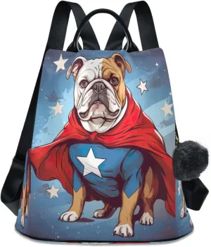 Sinestour Bulldog Usa Backpack Purse Anti-Theft Casual Travel Rucksack Fashion Lightweight Shoulder Bag for Carryon Handbag Women