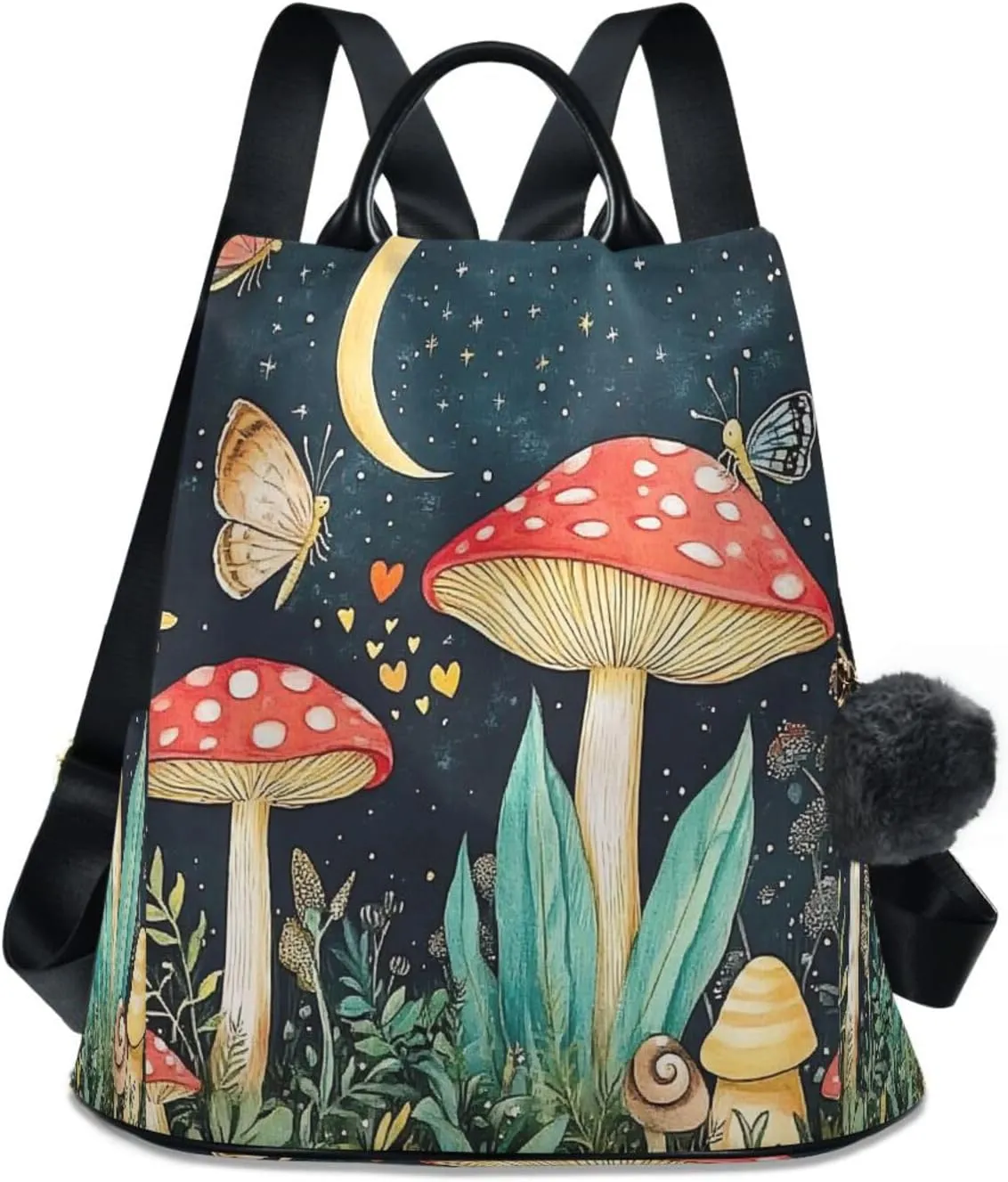 Sinestour Cartoon Mushrooms Night Backpack Purse Anti-Theft Casual Travel Rucksack Fashion Lightweight Shoulder Bag for Casual Purses Women