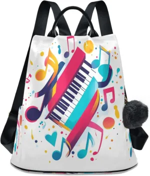 Sinestour Color Notes Piano Keys Backpack Purse Anti-Theft Casual Travel Rucksack Fashion Lightweight Shoulder Bag for Ladies Bookbag Purses