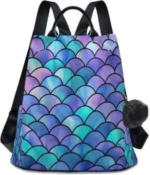 Sinestour Colorful Mermaids Scales Backpack Purse Anti-Theft Casual Travel Rucksack Fashion Lightweight Shoulder Bag for Ladies Tote Backpack