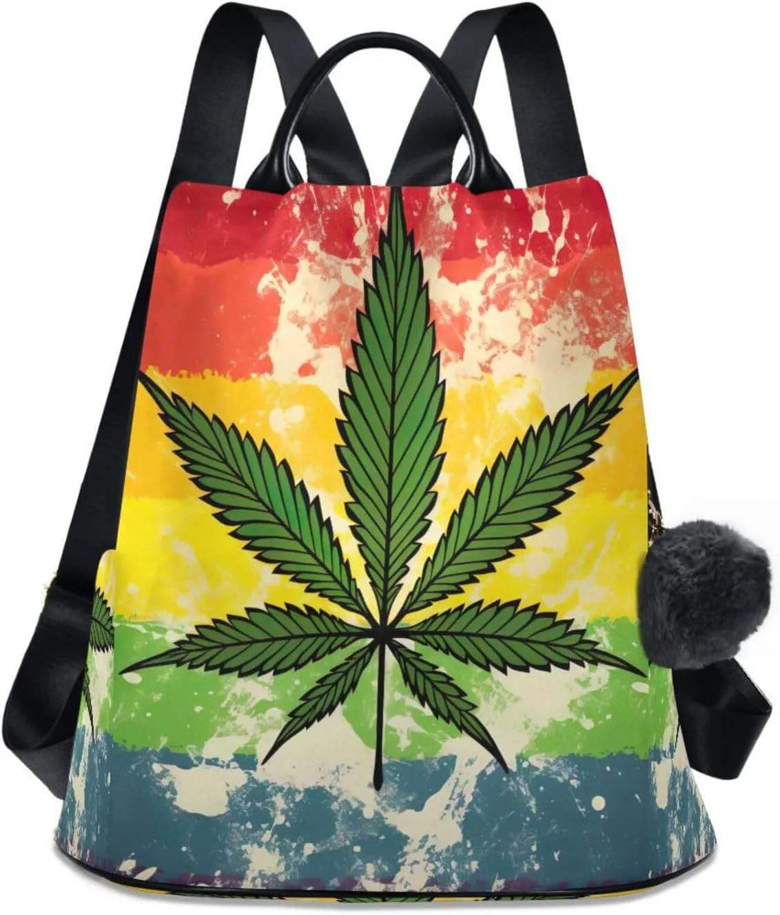 Sinestour Colorful Rainbow Green Leaf Backpack Purse Anti-Theft Casual Travel Rucksack Fashion Lightweight Shoulder Bag for Women Casual Purses