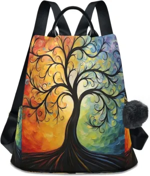 Sinestour Colorful Rainbow Tree Backpack Purse Anti-Theft Casual Travel Rucksack Fashion Lightweight Shoulder Bag for Casual Purses Women