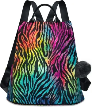 Sinestour Colorful Stripe Backpack Purse Anti-Theft Casual Travel Rucksack Fashion Lightweight Shoulder Bag for Tote Backpack Ladies