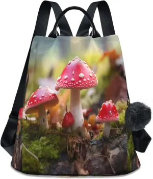 Sinestour Cute Red Mushrooms Plants Backpack Purse Anti-Theft Casual Travel Rucksack Fashion Lightweight Shoulder Bag for Women Casual Purses