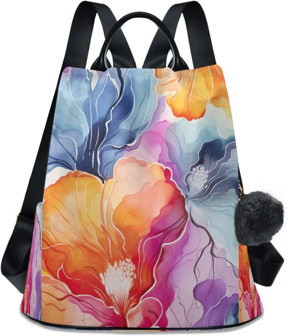 Sinestour Floral Watercolor Colorful Backpack Purse Anti-Theft Casual Travel Rucksack Fashion Lightweight Shoulder Bag for Ladies Bookbag Purses