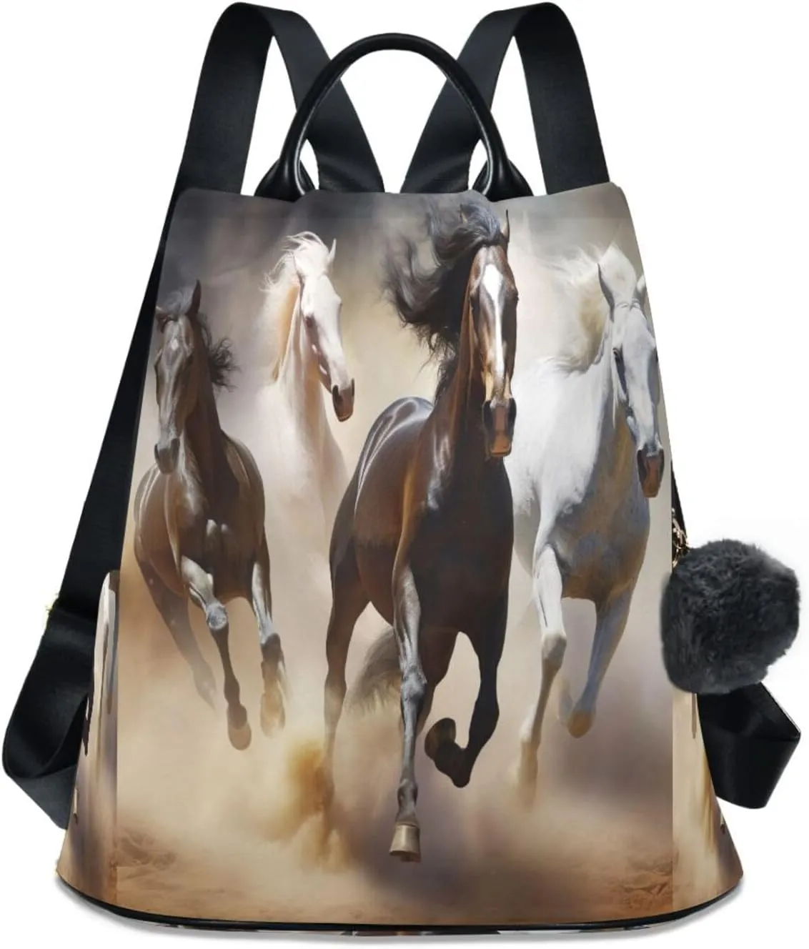 Sinestour Four Horses Galloping Against Backpack Purse Anti-Theft Casual Travel Rucksack Fashion Lightweight Shoulder Bag for Carryon Handbag Women