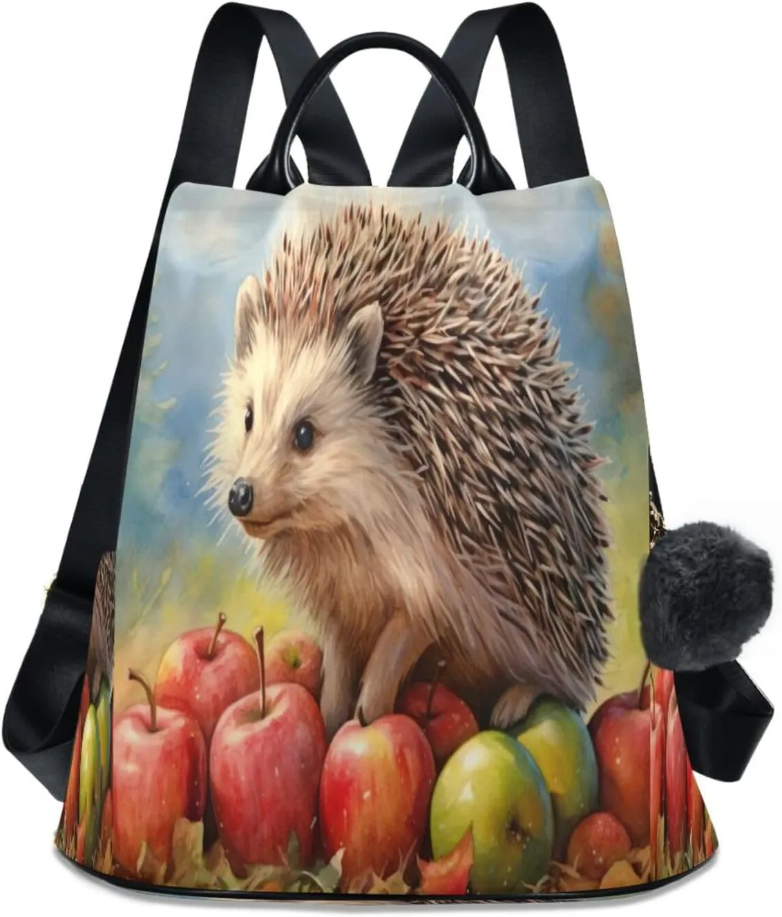Sinestour Fruit Hedgehog Oil Painting Backpack Purse Anti-Theft Casual Travel Rucksack Fashion Lightweight Shoulder Bag for Tote Backpack Ladies