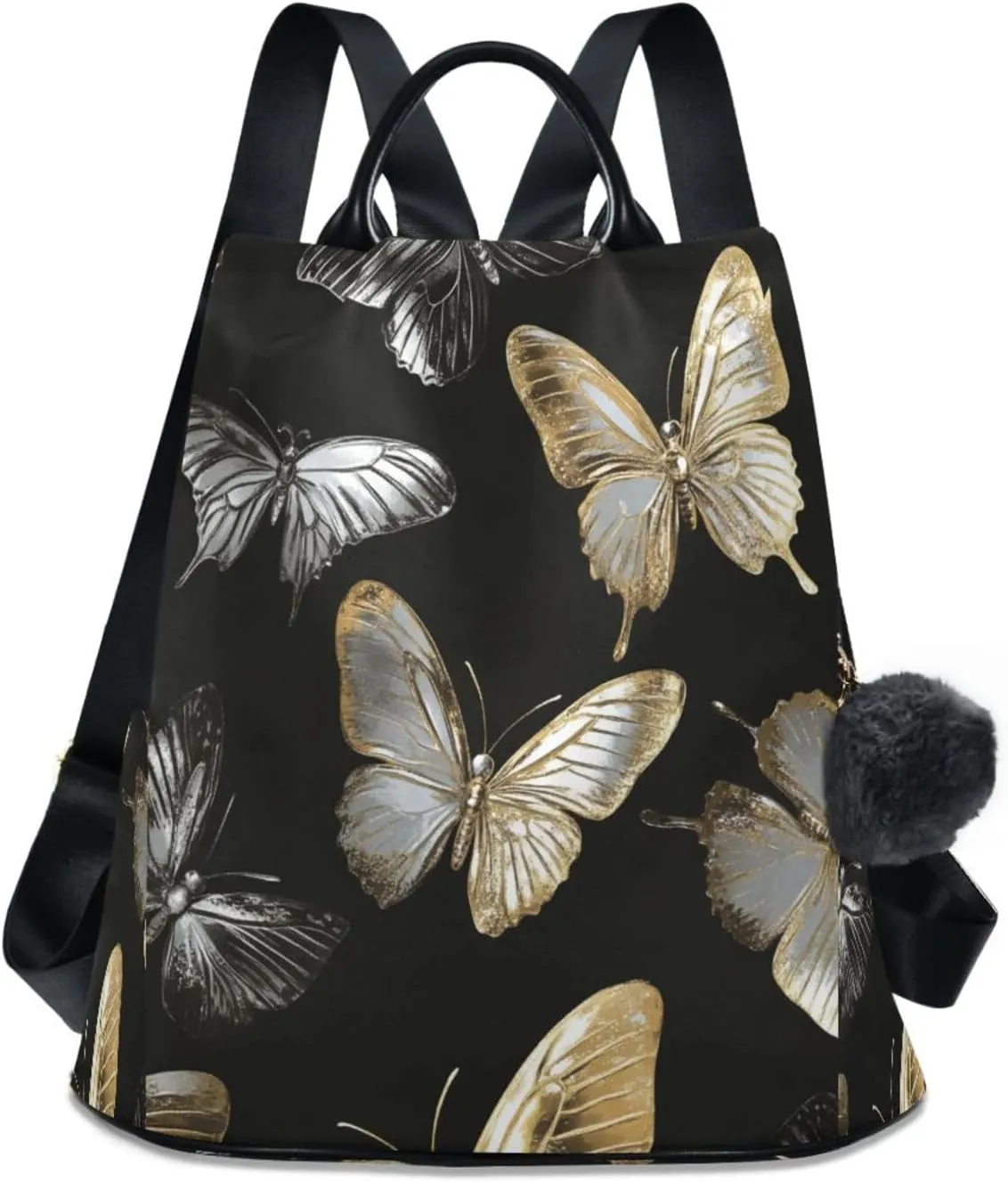Sinestour Golden Silver Butterflies Backpack Purse Anti-Theft Casual Travel Rucksack Fashion Lightweight Shoulder Bag for Ladies Tote Backpack