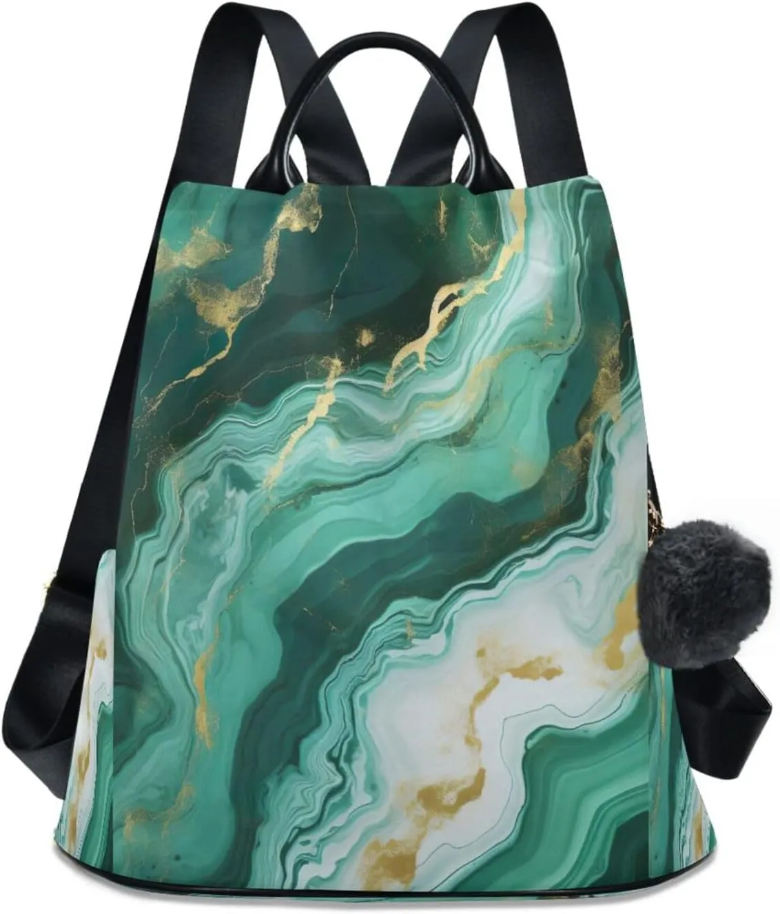 Sinestour Green White Marble Texture Backpack Purse Anti-Theft Casual Travel Rucksack Fashion Lightweight Shoulder Bag for Tote Backpack Ladies