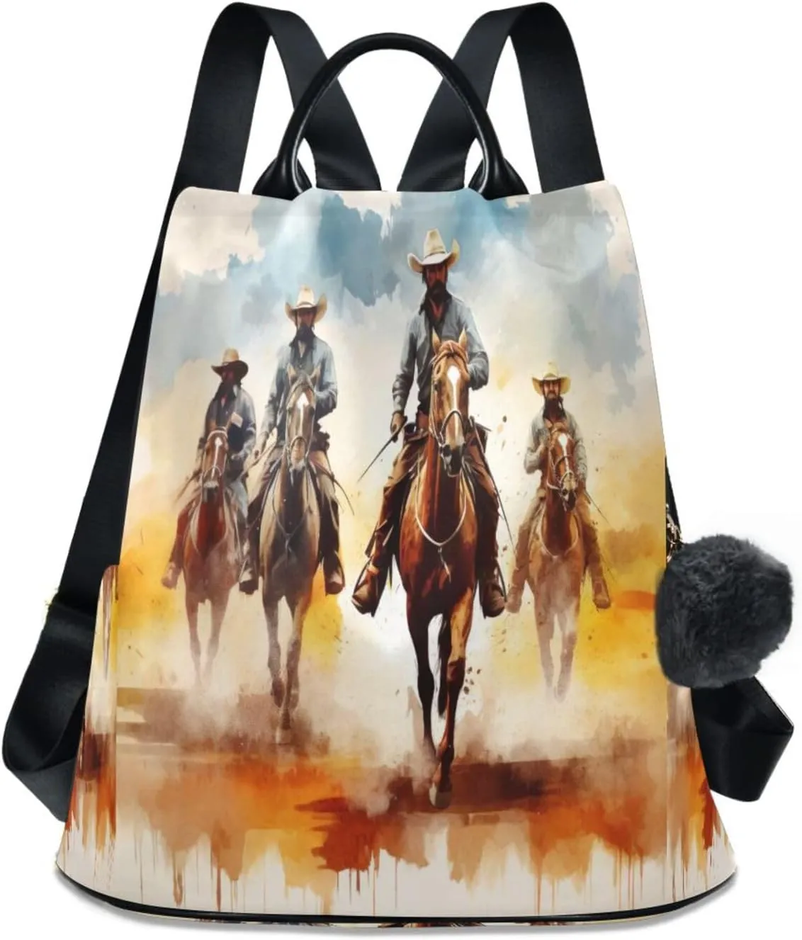 Sinestour Horse Watercolor Cowboys Backpack Purse Anti-Theft Casual Travel Rucksack Fashion Lightweight Shoulder Bag for Ladies Tote Backpack