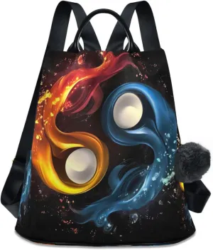 Sinestour Ice Fire Balls Backpack Purse Anti-Theft Casual Travel Rucksack Fashion Lightweight Shoulder Bag for Carryon Handbag Women
