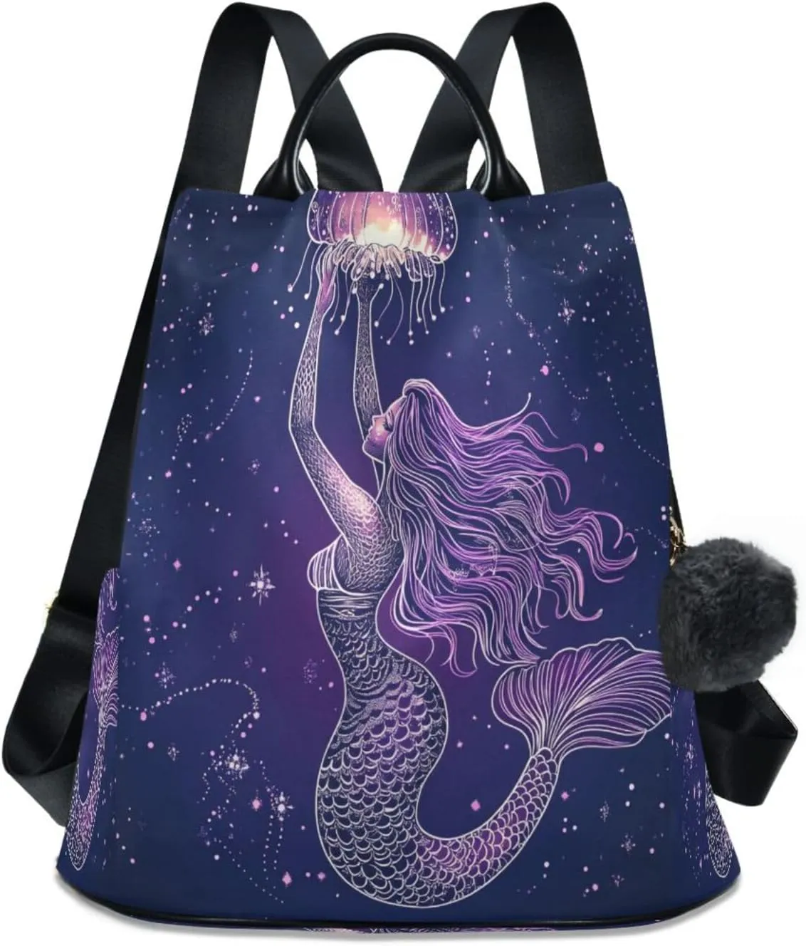 Sinestour Jellyfish Mermaid Backpack Purse Anti-Theft Casual Travel Rucksack Fashion Lightweight Shoulder Bag for Women Casual Purses