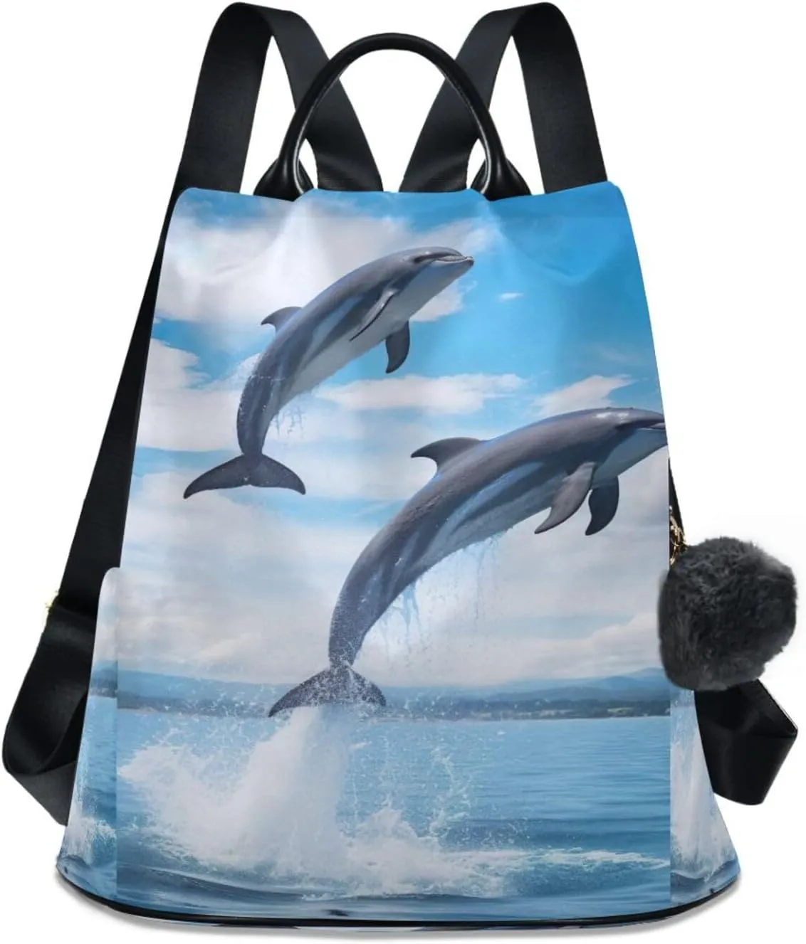 Sinestour Jumping Dolphins Sky Sea Backpack Purse Anti-Theft Casual Travel Rucksack Fashion Lightweight Shoulder Bag for Ladies Bookbag Purses