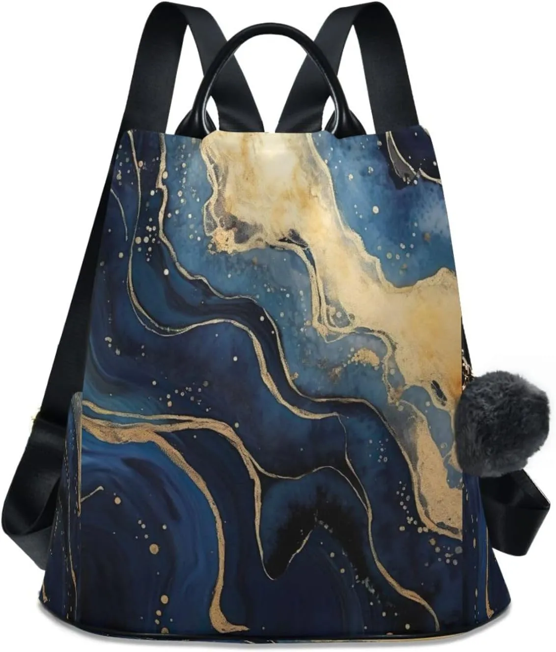 Sinestour Marble Blue Backpack Purse Anti-Theft Casual Travel Rucksack Fashion Lightweight Shoulder Bag for Carryon Handbag Women