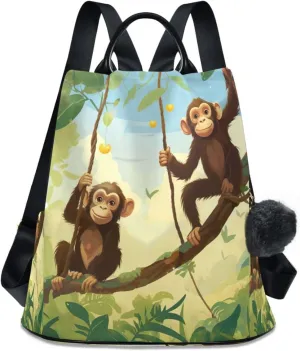 Sinestour Monkey Jumgle Backpack Purse Anti-Theft Casual Travel Rucksack Fashion Lightweight Shoulder Bag for Women Carryon Handbag