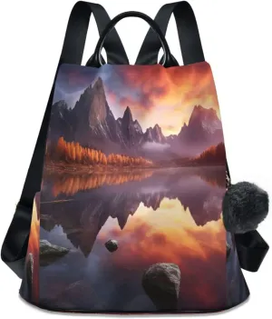 Sinestour Moutain Lake View Backpack Purse Anti-Theft Casual Travel Rucksack Fashion Lightweight Shoulder Bag for Ladies Bookbag Purses