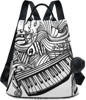 Sinestour Music Graffiti Backpack Purse Anti-Theft Casual Travel Rucksack Fashion Lightweight Shoulder Bag for Ladies Bookbag Purses