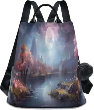 Sinestour Night Sky Moon Backpack Purse Anti-Theft Casual Travel Rucksack Fashion Lightweight Shoulder Bag for Tote Backpack Ladies