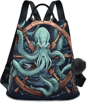 Sinestour Octopus Black Backpack Purse Anti-Theft Casual Travel Rucksack Fashion Lightweight Shoulder Bag for Women Casual Purses