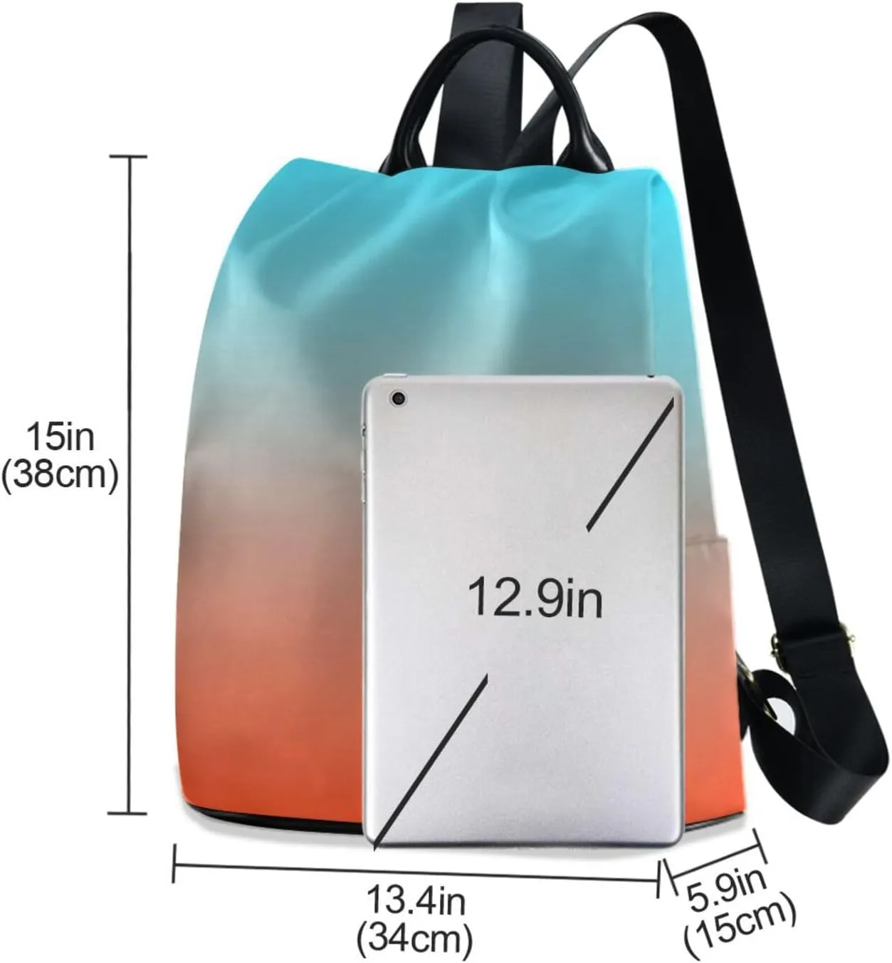 Sinestour Orange Blue Gradient Backpack Purse Anti-Theft Casual Travel Rucksack Fashion Lightweight Shoulder Bag for Carryon Handbag Women