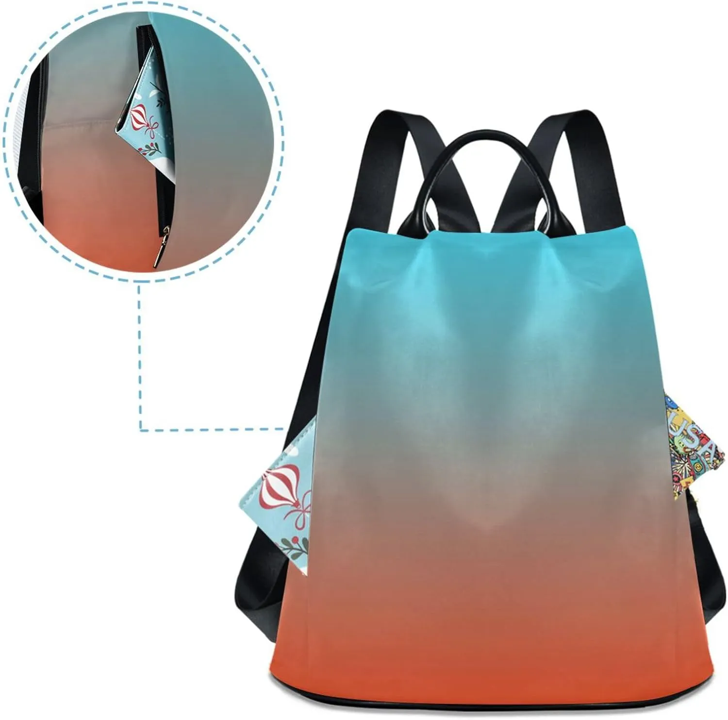 Sinestour Orange Blue Gradient Backpack Purse Anti-Theft Casual Travel Rucksack Fashion Lightweight Shoulder Bag for Carryon Handbag Women