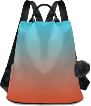 Sinestour Orange Blue Gradient Backpack Purse Anti-Theft Casual Travel Rucksack Fashion Lightweight Shoulder Bag for Carryon Handbag Women