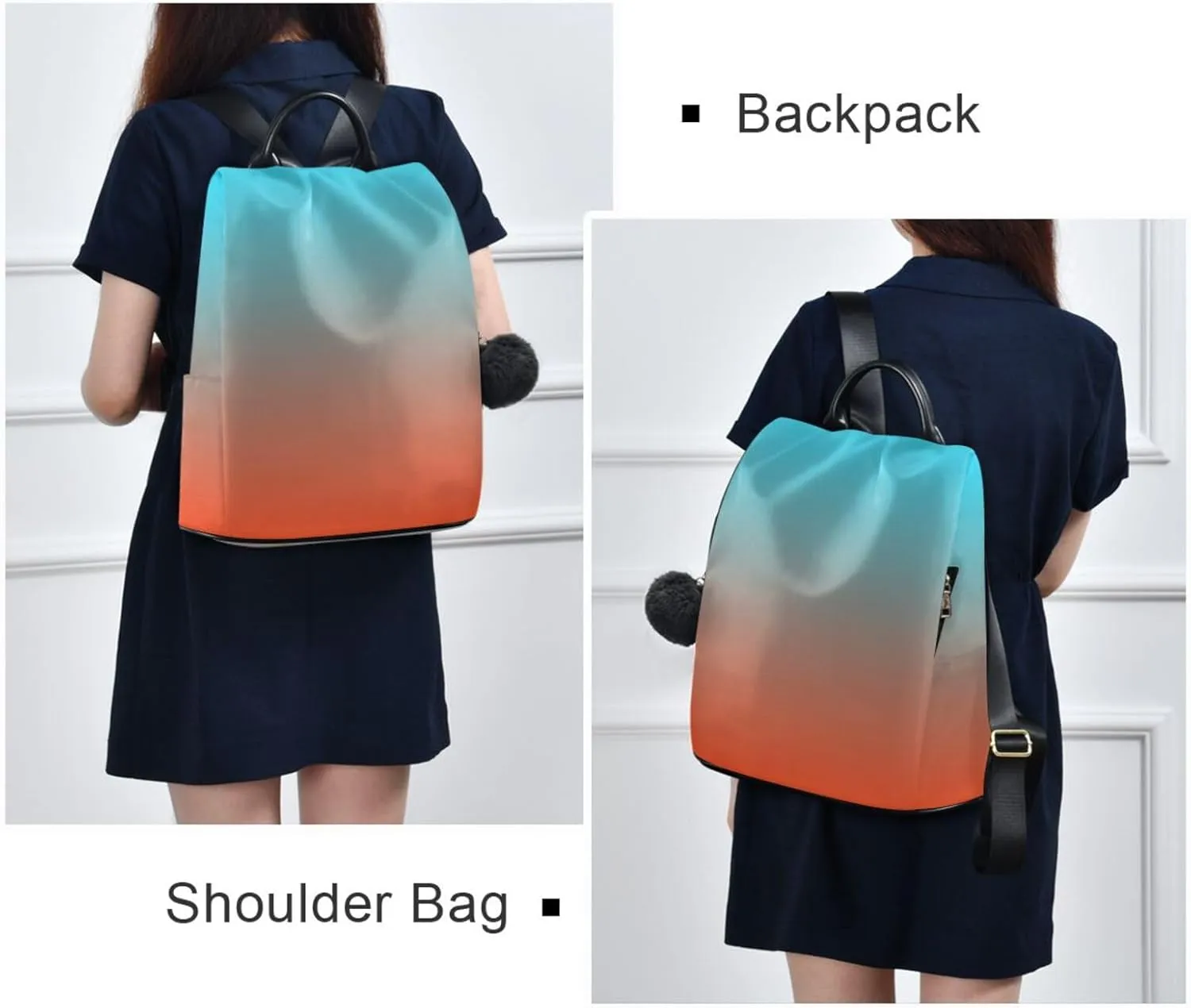 Sinestour Orange Blue Gradient Backpack Purse Anti-Theft Casual Travel Rucksack Fashion Lightweight Shoulder Bag for Carryon Handbag Women