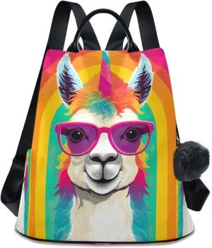 Sinestour Rainbow Alpaca Backpack Purse Anti-Theft Casual Travel Rucksack Fashion Lightweight Shoulder Bag for Women Casual Purses