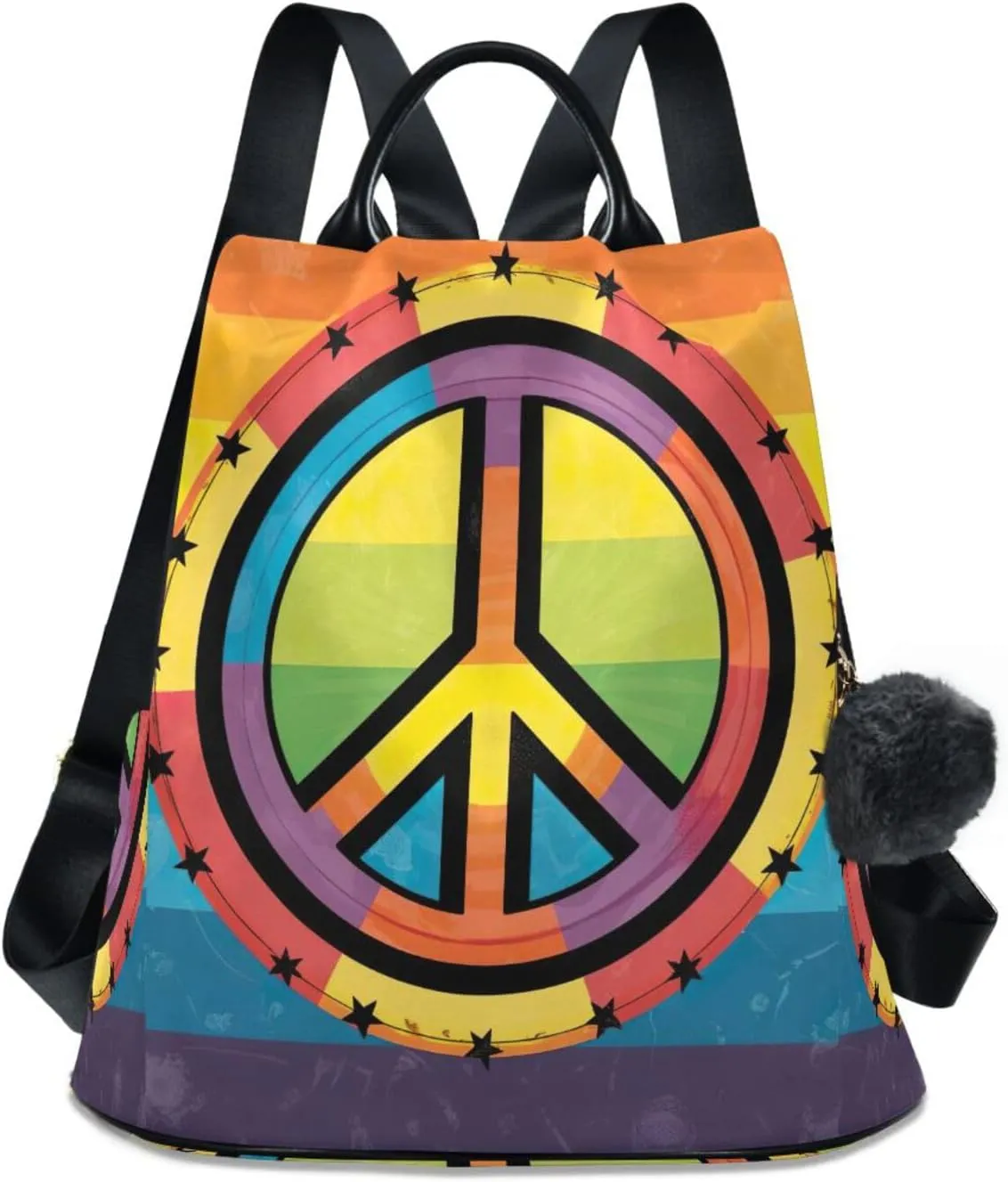 Sinestour Rainbow Peace Sign Backpack Purse Anti-Theft Casual Travel Rucksack Fashion Lightweight Shoulder Bag for Women Casual Purses