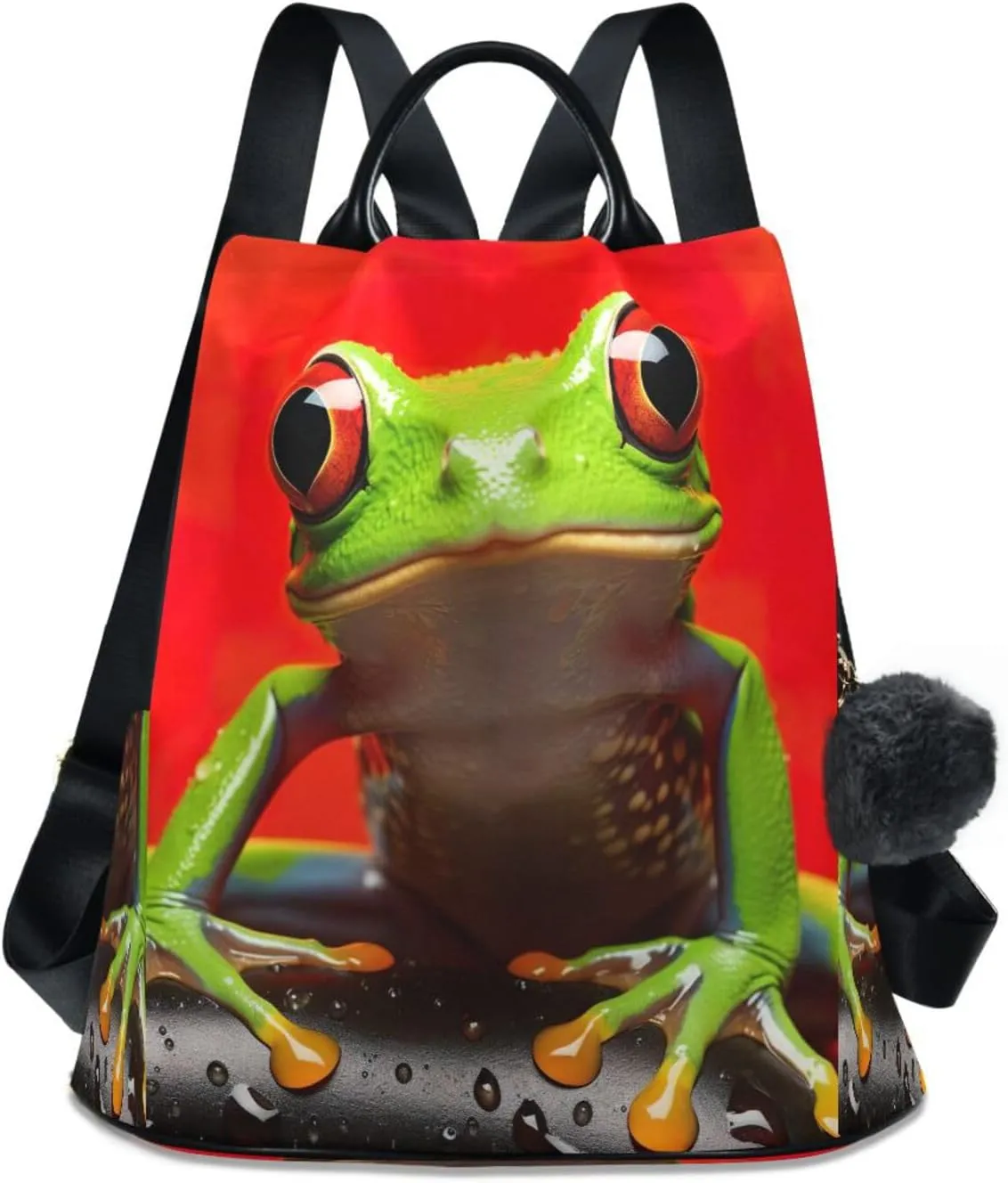 Sinestour Red Green Frog Branch Backpack Purse Anti-Theft Casual Travel Rucksack Fashion Lightweight Shoulder Bag for Women Casual Purses