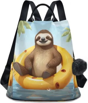 Sinestour Sloth Beach Backpack Purse Anti-Theft Casual Travel Rucksack Fashion Lightweight Shoulder Bag for Tote Backpack Ladies