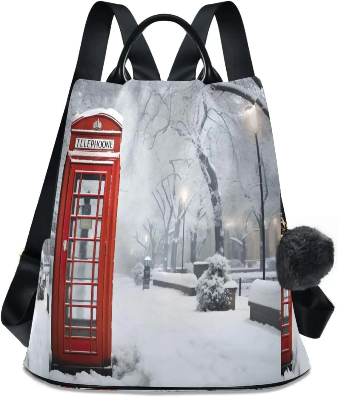 Sinestour Snow Telephone Booth Backpack Purse Anti-Theft Casual Travel Rucksack Fashion Lightweight Shoulder Bag for Casual Purses Women