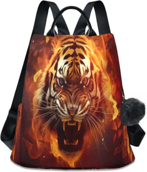 Sinestour Tiger Fire Backpack Purse Anti-Theft Casual Travel Rucksack Fashion Lightweight Shoulder Bag for Carryon Handbag Women