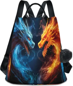 Sinestour Two Dragons Fiercely Battling Backpack Purse Anti-Theft Casual Travel Rucksack Fashion Lightweight Shoulder Bag for Carryon Handbag Women