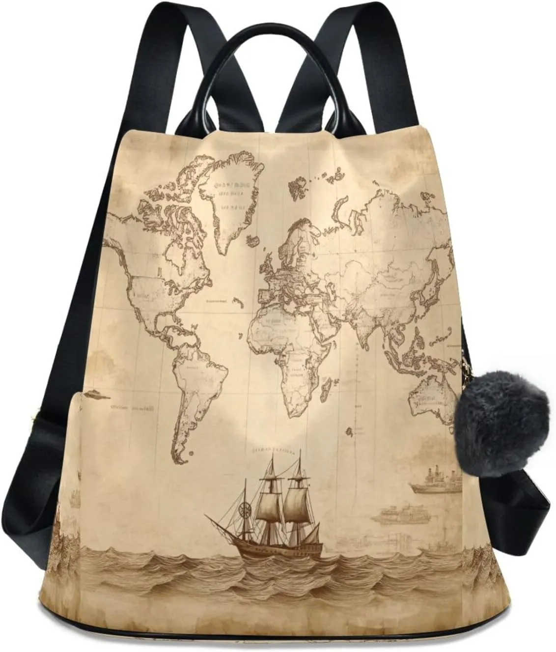 Sinestour Vintage Sailing Ships Map Backpack Purse Anti-Theft Casual Travel Rucksack Fashion Lightweight Shoulder Bag for Women Carryon Handbag