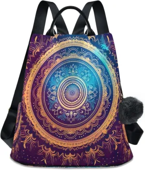 Sinestour Vintage Watercolor Mandala Backpack Purse Anti-Theft Casual Travel Rucksack Fashion Lightweight Shoulder Bag for Women Casual Purses