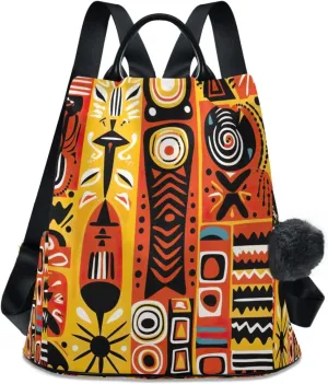 Sinestour Watercolor African Tribal Pattern Backpack Purse Anti-Theft Casual Travel Rucksack Fashion Lightweight Shoulder Bag for Ladies Tote Backpack