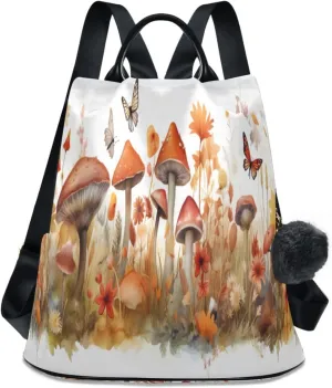 Sinestour Watercolor Butterflies Mushrooms Backpack Purse Anti-Theft Casual Travel Rucksack Fashion Lightweight Shoulder Bag for tag1