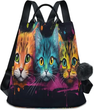 Sinestour Watercolor Cartoon Kittens Cats Backpack Purse Anti-Theft Casual Travel Rucksack Fashion Lightweight Shoulder Bag for Carryon Handbag Women