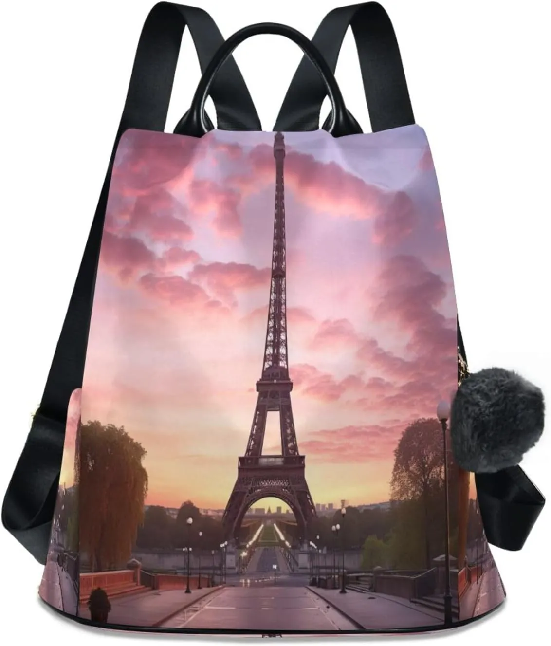 Sinestour Watercolor Paris Sunset Backpack Purse Anti-Theft Casual Travel Rucksack Fashion Lightweight Shoulder Bag for Women Casual Purses