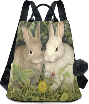 Sinestour Watercolor Rabbit Flowers Backpack Purse Anti-Theft Casual Travel Rucksack Fashion Lightweight Shoulder Bag for Carryon Handbag Women